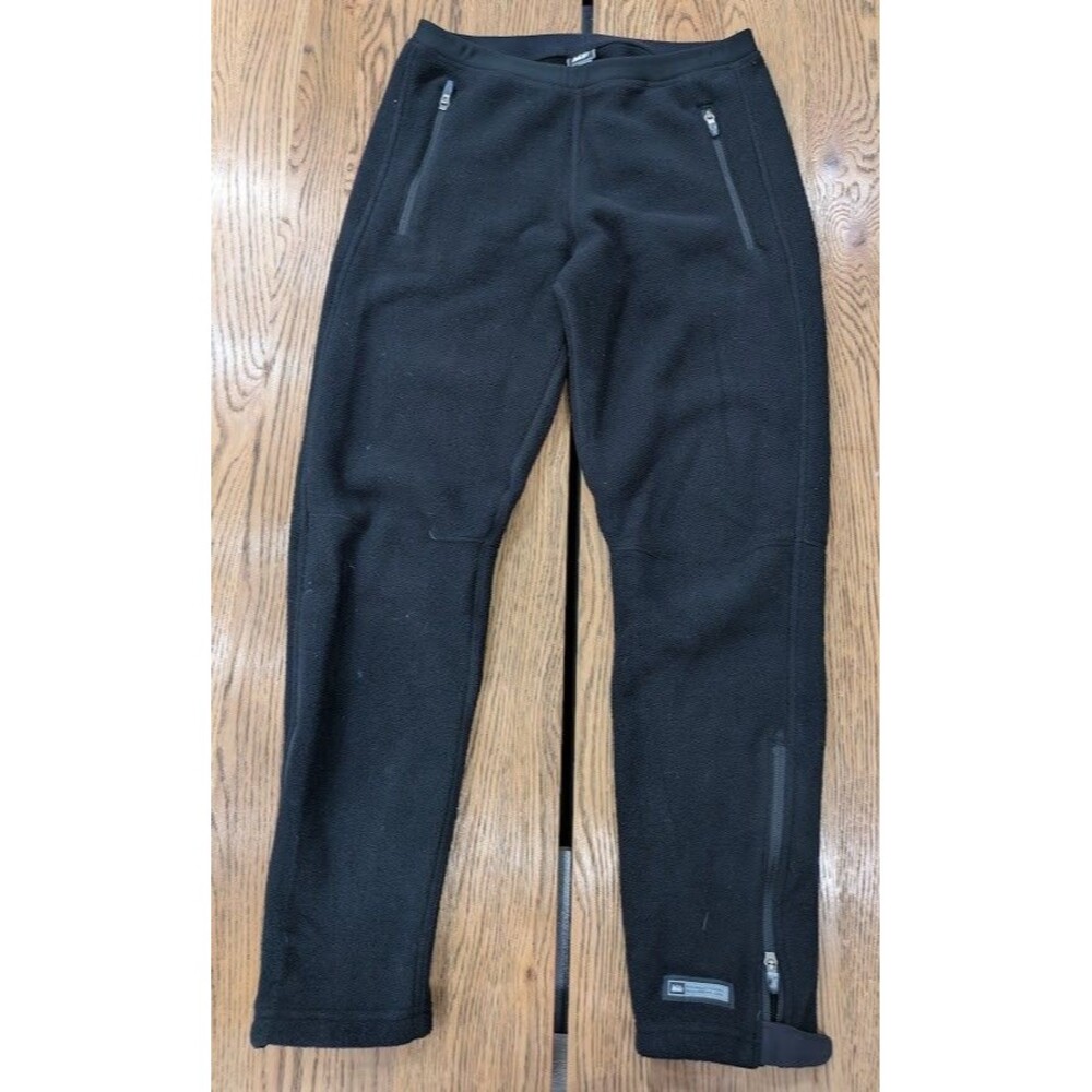 REI Co-op Womens L Black Fleece Pants Zip Pockets Ankle Zips Hiking Outdoor